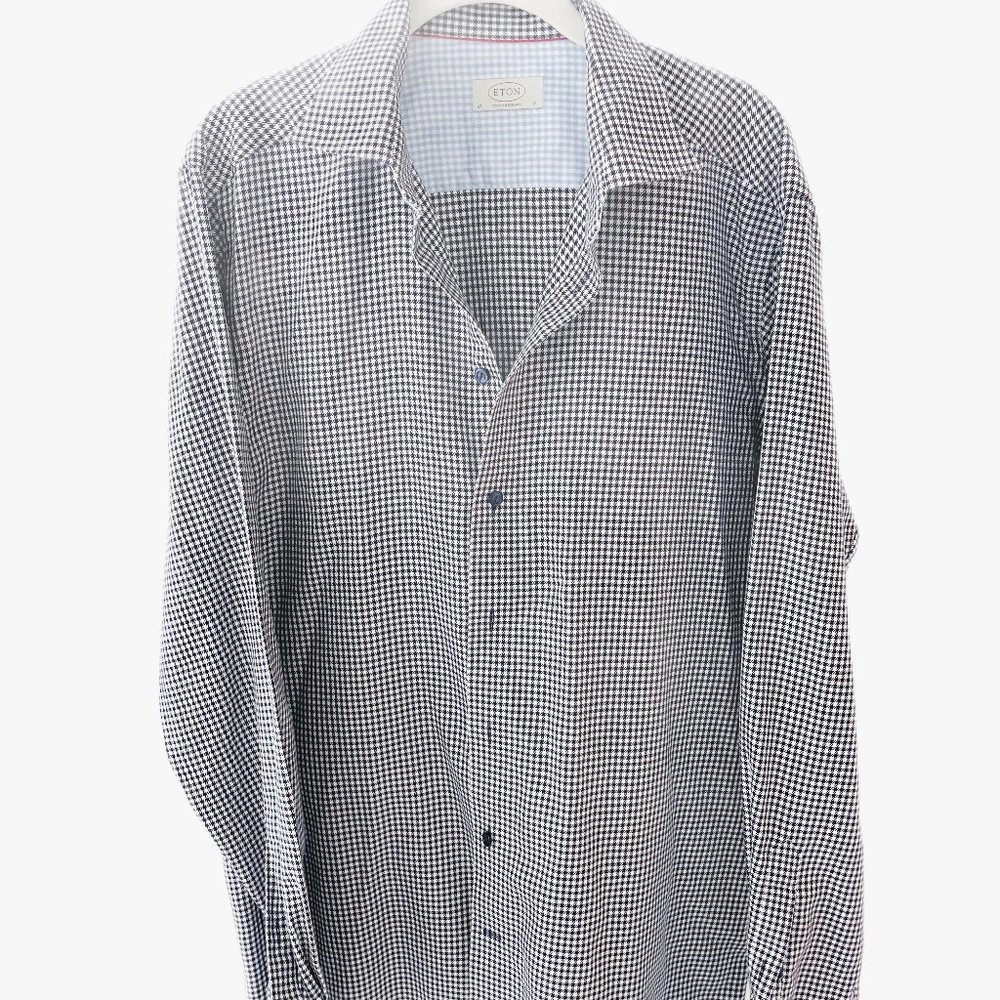 Eton contemporary dress shirt 43 17 navy blue houndstooth pattern